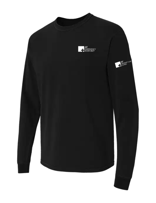 Comfort Colors Garment-Dyed Black Heavyweight Long Sleeve T-Shirt w/My Urgent Care Logo, My Emergency Room Logo