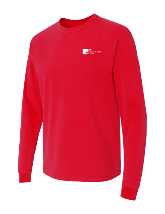 Comfort Colors Garment-Dyed Red Heavyweight Long Sleeve T-Shirt w/My Urgent Care Logo