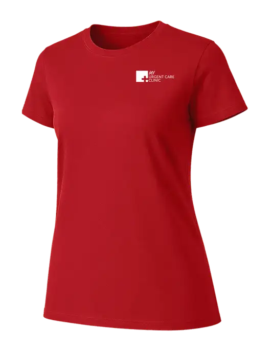 Womens Ring Spun Bright Red 4.5 oz T-Shirt w/My Urgent Care Logo