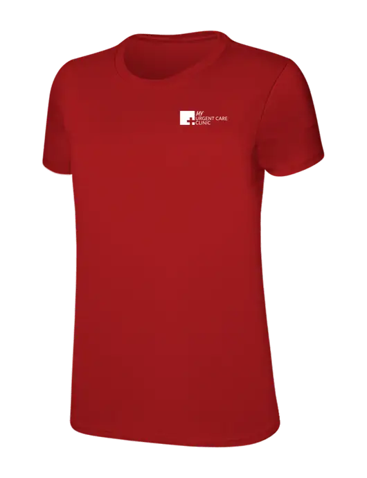 Womens Ring Spun Bright Red 4.5 oz T-Shirt w/My Urgent Care Logo