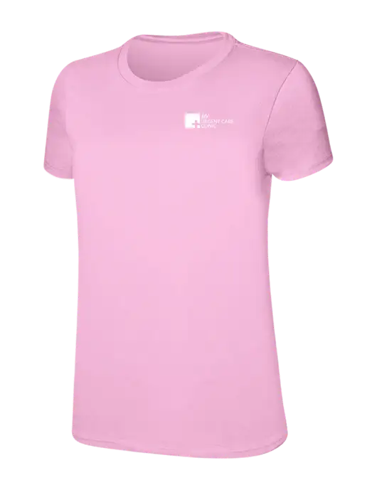 Womens Ring Spun Candy Pink 4.5 oz T-Shirt w/My Urgent Care Logo