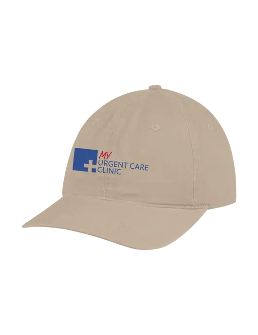 Garment Washed Unstructured Twill Tan Cap w/My Urgent Care Logo