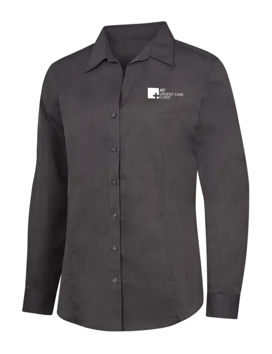 Womens Soft Black Crosshatch Easy Care Shirt w/My Urgent Care Logo