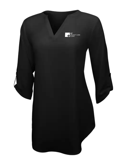 Womens Black 3/4 Sleeve Tunic Blouse w/My Urgent Care Logo