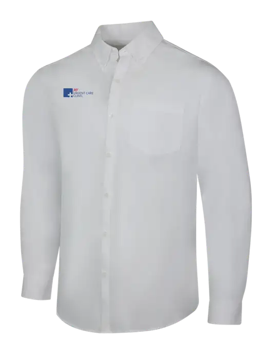 White Long Sleeve Carefree Poplin Shirt w/My Urgent Care Logo