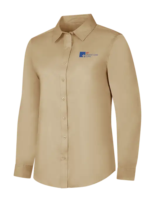 Dark Tan Womens Long Sleeve Superpro React Twill Shirt w/My Urgent Care Logo