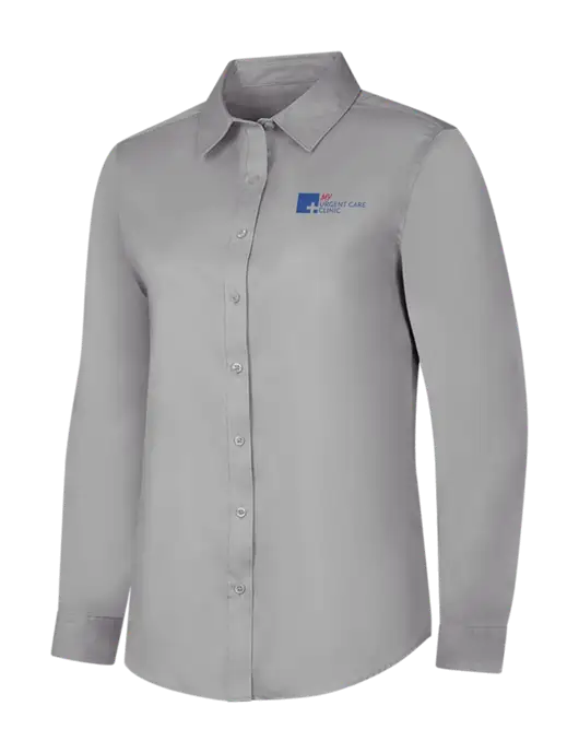 Light Grey Womens Long Sleeve Superpro React Twill Shirt w/My Urgent Care Logo