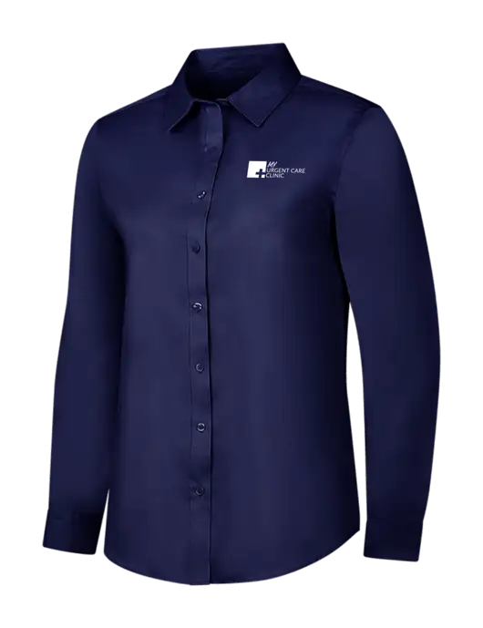 Navy Womens Long Sleeve Superpro React Twill Shirt w/My Urgent Care Logo