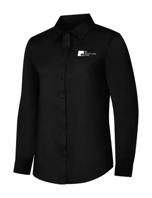 Womens Black Long Sleeve Superpro React Twill Shirt w/My Urgent Care Logo