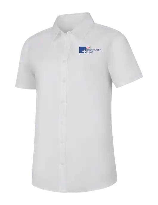Womens White Short Sleeve Superpro React Twill Shirt w/My Urgent Care Logo