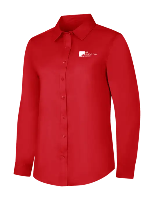 Red Womens Long Sleeve Superpro React Twill Shirt w/My Urgent Care Logo