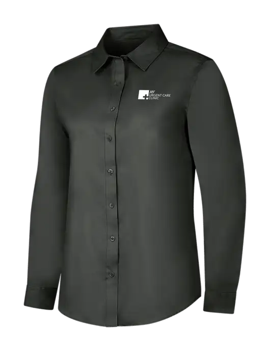 Dark Grey Womens Long Sleeve Superpro React Twill Shirt w/My Urgent Care Logo