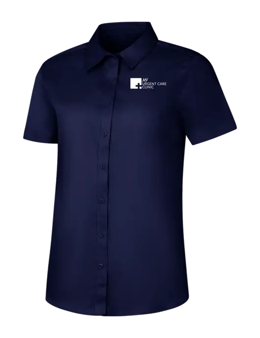 Womens Navy Short Sleeve Superpro React Twill Shirt w/My Urgent Care Logo