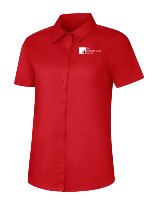 Womens Red Short Sleeve Superpro React Twill Shirt w/My Urgent Care Logo