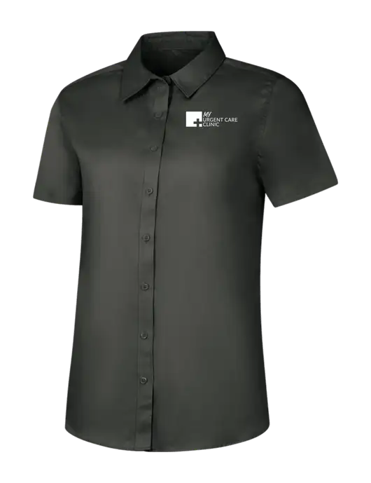Womens Dark Grey Short Sleeve Superpro React Twill Shirt w/My Urgent Care Logo