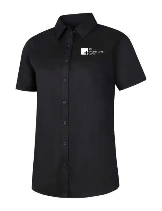 Womens Black Short Sleeve Superpro React Twill Shirt w/My Urgent Care Logo