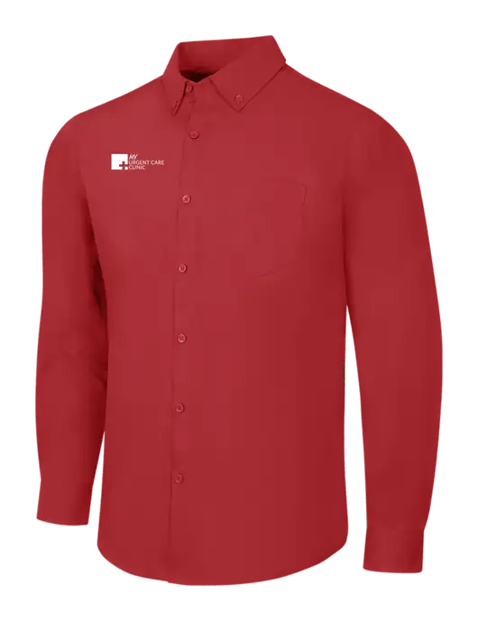 Red Long Sleeve Carefree Poplin Shirt w/My Urgent Care Logo