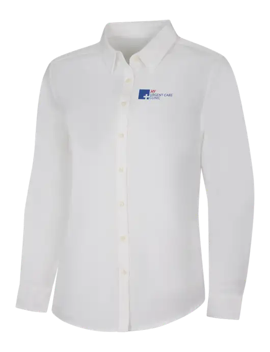 Womens White Long Sleeve Superpro React Twill Shirt w/My Urgent Care Logo