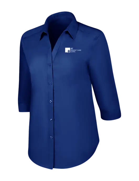 Womens Royal 3/4 Sleeve Carefree Poplin Shirt w/My Urgent Care Logo