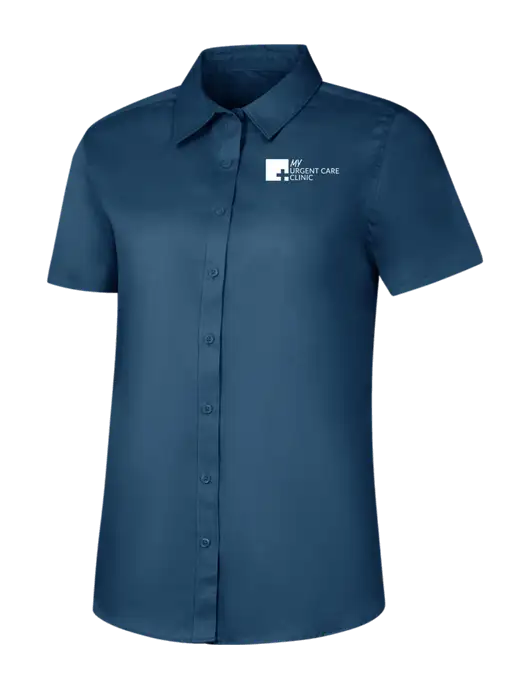 Womens Light Navy Short Sleeve Superpro React Twill Shirt w/My Urgent Care Logo