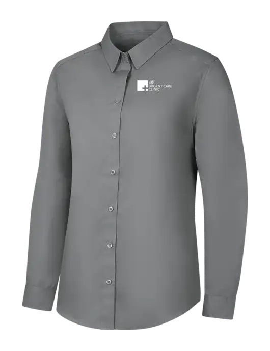 Womens Medium Grey Long Sleeve Carefree Poplin Shirt w/My Urgent Care Logo