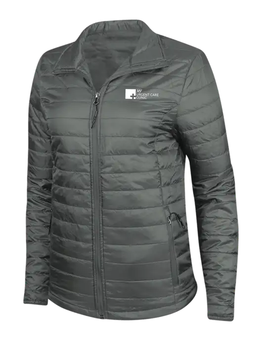 Dark Grey Womens Puffy Packable Jacket w/My Urgent Care Logo