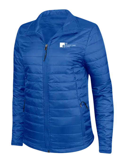 Dark Royal Blue Womens Puffy Packable Jacket w/My Urgent Care Logo