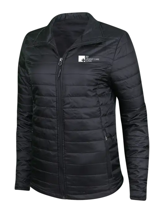 Womens Black Puffy Packable Jacket w/My Urgent Care Logo