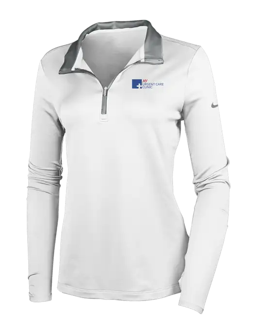 NIKE White/Dark Grey Womens Dry-Fit Stretch 1/2 Zip Cover-Up w/My Urgent Care Logo
