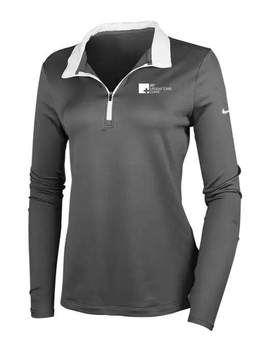 NIKE Dark Grey/White Womens Dry-Fit Stretch 1/2 Zip Cover-Up w/My Urgent Care Logo