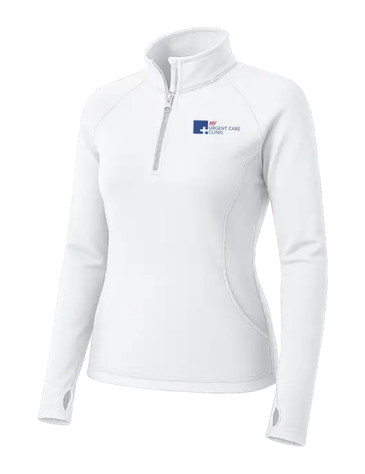 White Womens Sport Wick Stretch 1/4 Zip Pullover w/My Urgent Care Logo