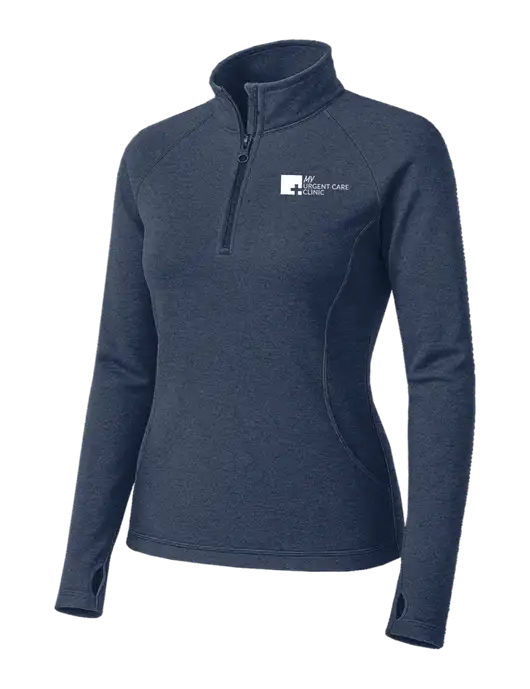 Navy Heather Womens Sport Wick Stretch 1/4 Zip Pullover w/My Urgent Care Logo