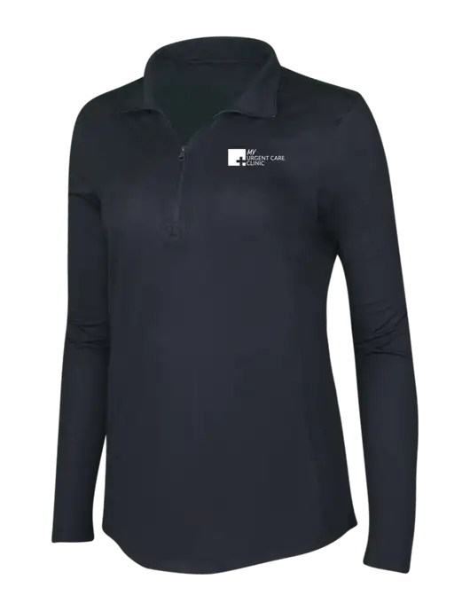Black Triad Solid Womens Posicharge Tri-Blend Wicking 1/4 Zip Pullover w/My Urgent Care Logo
