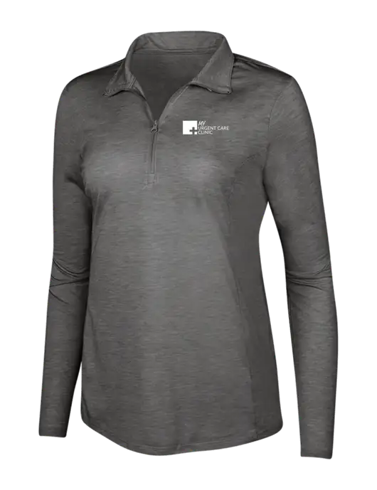Dark Grey Heather Womens Posicharge Tri-Blend Wicking 1/4 Zip Pullover w/My Urgent Care Logo