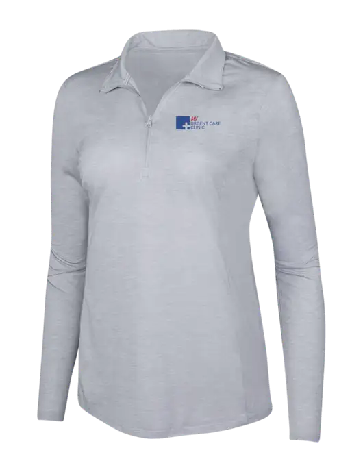 Light Grey Heather Womens Posicharge Tri-Blend Wicking 1/4 Zip Pullover w/My Urgent Care Logo