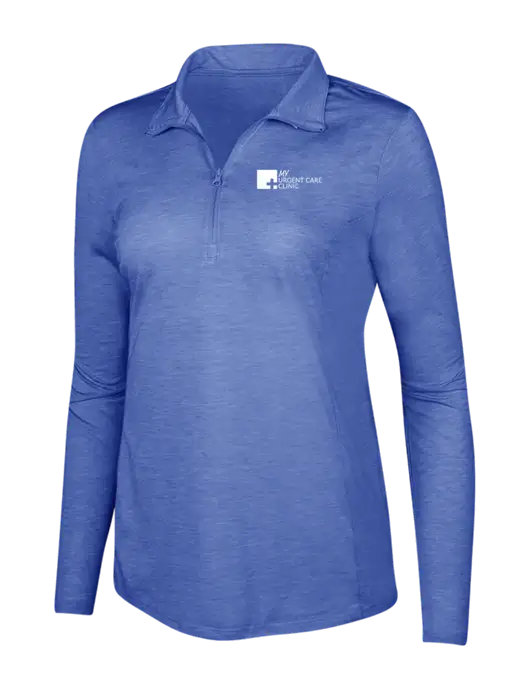True Royal Heather Womens Posicharge Tri-Blend Wicking 1/4 Zip Pullover w/My Urgent Care Logo