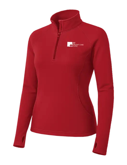 Red Womens Sport Wick Stretch 1/4 Zip Pullover w/My Urgent Care Logo