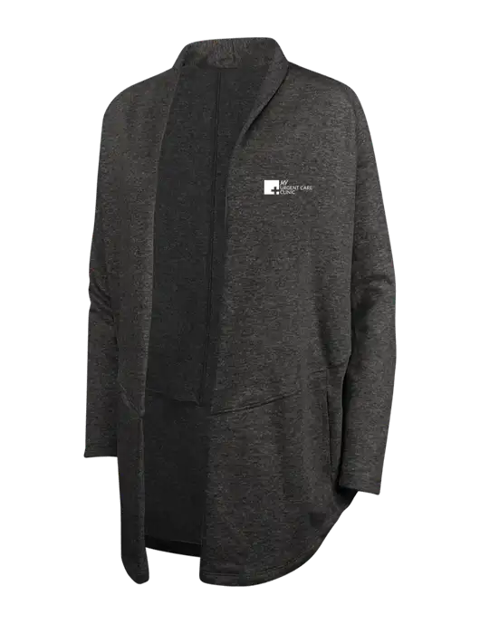 Charcoal Heather/ Medium Heather Grey Womens Interlock Cardigan w/My Urgent Care Logo