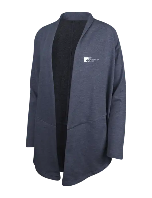 Estate Blue Heather/Charcoal Heather Womens Interlock Cardigan w/My Urgent Care Logo