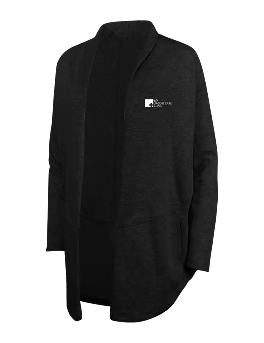 Deep Black/Charcoal Heather Womens Interlock Cardigan w/My Urgent Care Logo