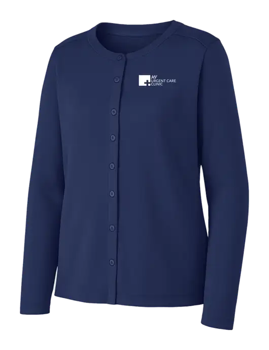 Dress Blue Navy Womens Concept Stretch Button-Front Cardigan Sweater w/My Urgent Care Logo