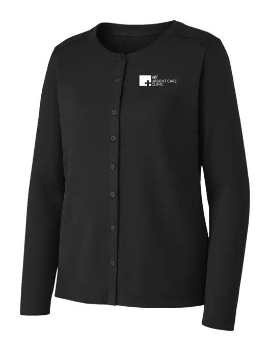 Black Womens Concept Stretch Button-Front Cardigan Sweater w/My Urgent Care Logo