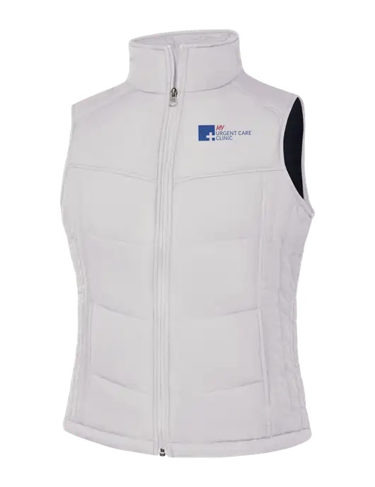 Womens White/Dark Slate Puffy Vest w/My Urgent Care Logo