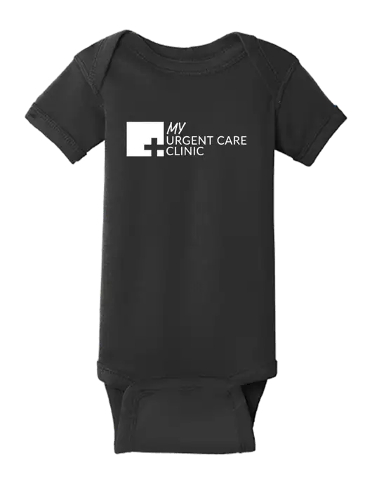 Rabbit Skins Black Infant Short Sleeve Baby Rib Bodysuit w/My Urgent Care Logo