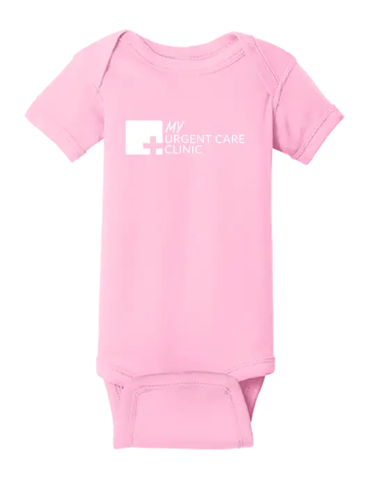 Rabbit Skins Pink Infant Short Sleeve Baby Rib Bodysuit w/My Urgent Care Logo