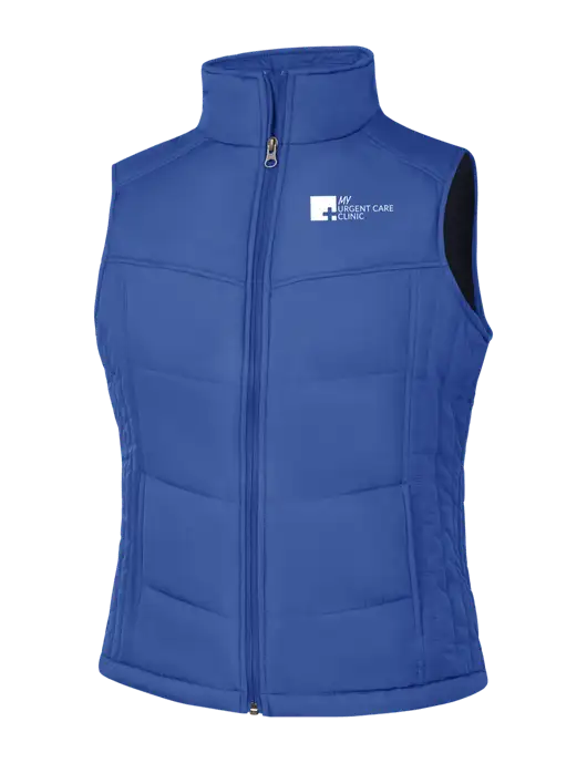 Womens Dark Royal Blue/Black Puffy Vest w/My Urgent Care Logo