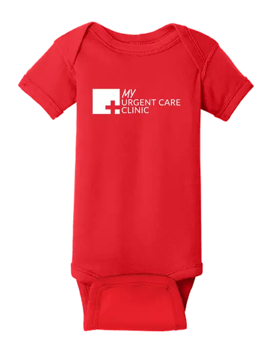 Rabbit Skins Red Infant Short Sleeve Baby Rib Bodysuit w/My Urgent Care Logo