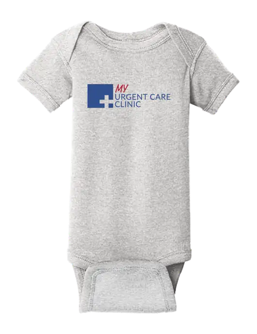 Rabbit Skins Light Grey Heather Infant Short Sleeve Baby Rib Bodysuit w/My Urgent Care Logo