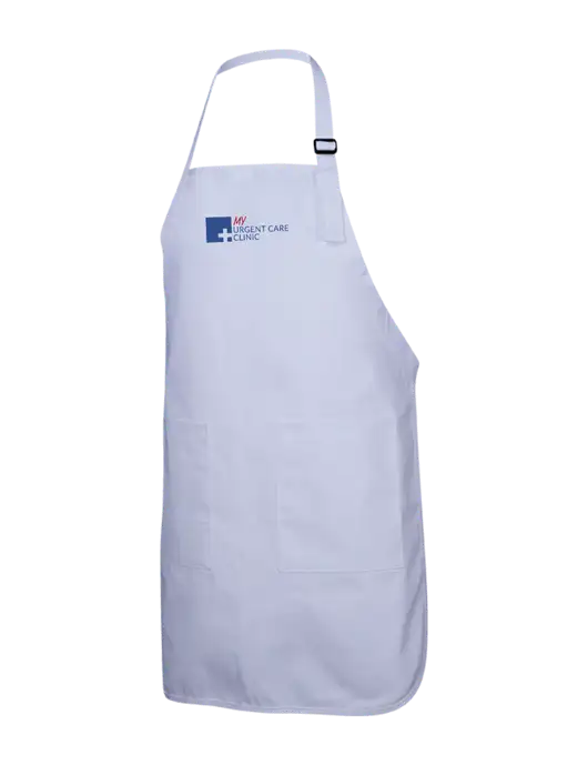 Full-Length White Apron With Pockets w/My Urgent Care Logo
