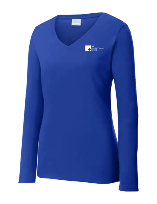 Womens  V-Neck Ring Spun Royal 4.5 oz Long Sleeve T-Shirt w/My Urgent Care Logo